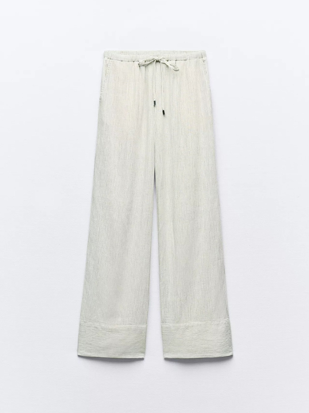 Zara New Cream Striped Wide Leg Drawstring Pants